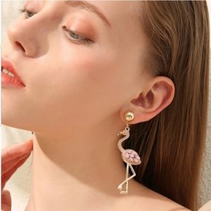 Pink Flamingo Drop Post Earrings Pink Crystal & Gold NWT